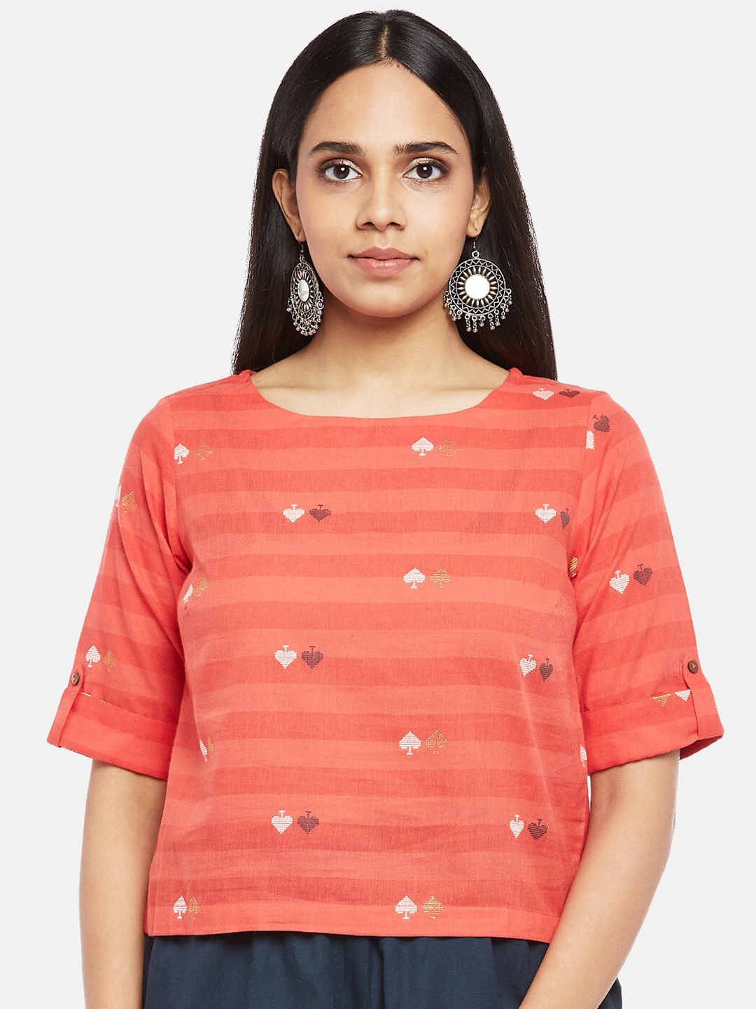 

AKKRITI BY PANTALOONS Red Geometric Regular Top
