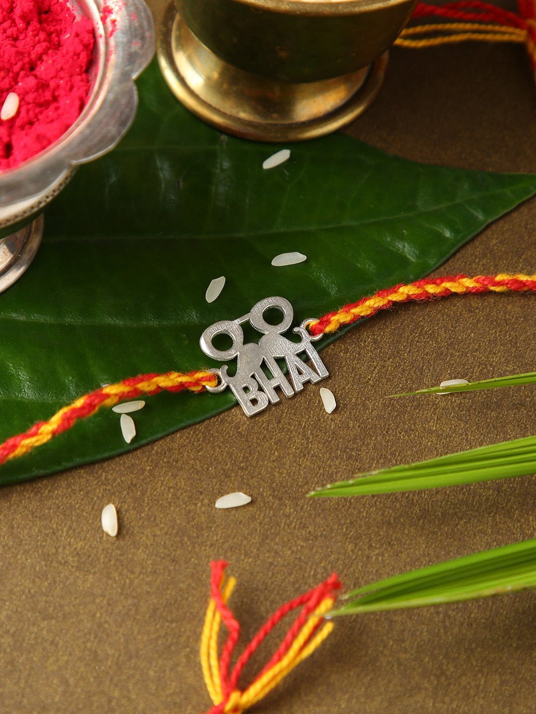 

justpeachy Silver Toned & Orange 925 Silver Rakhi