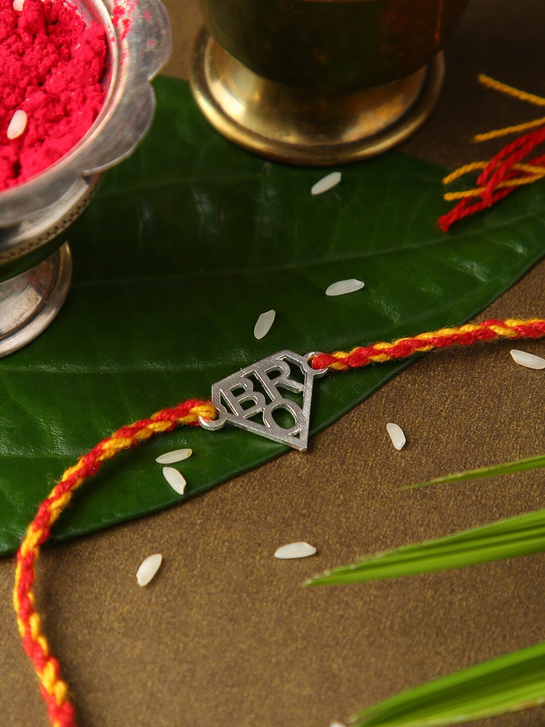 

justpeachy Silver Toned & Red 925 Silver Rakhi