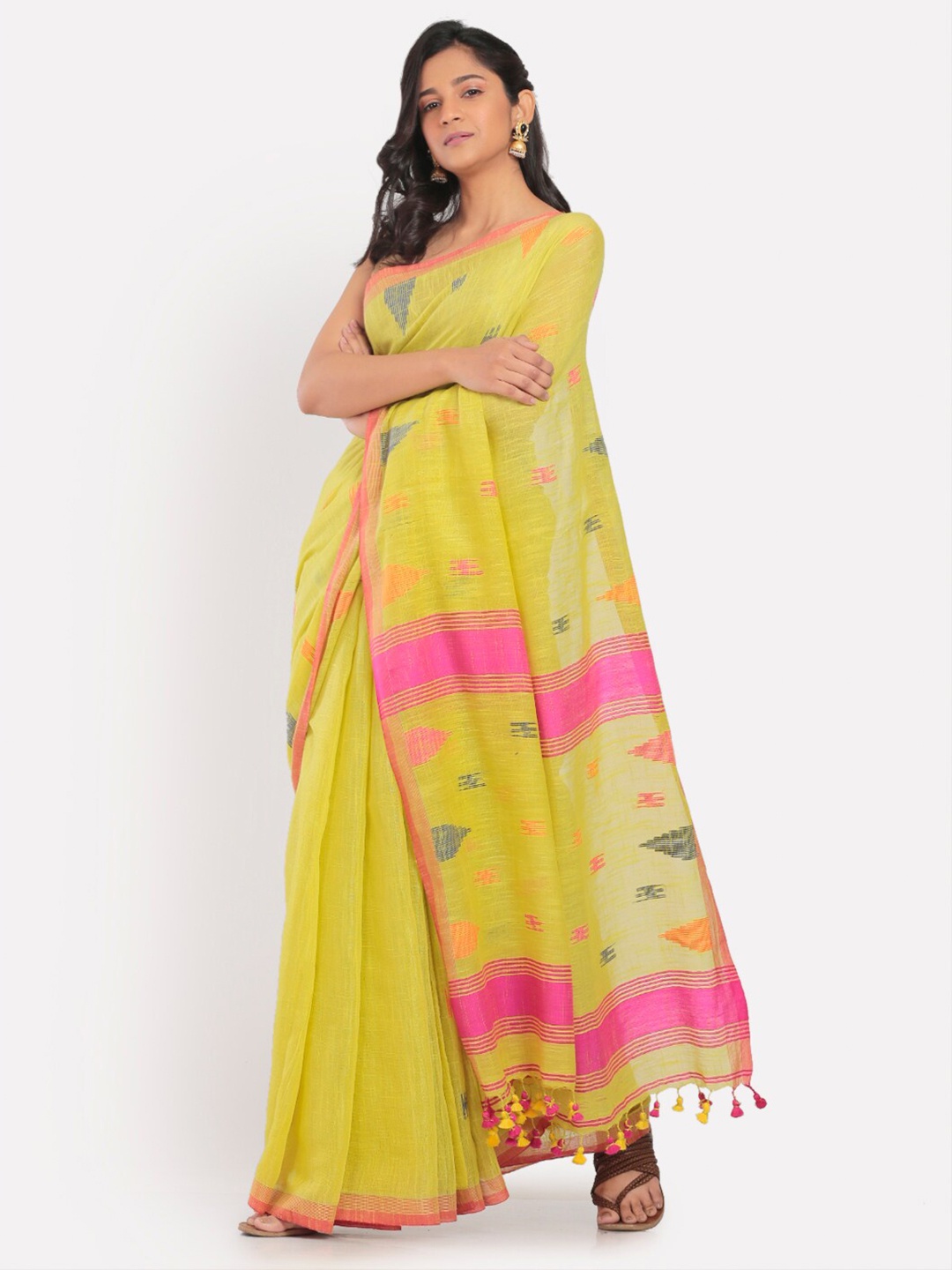 

Aryavart Yellow & Pink Zari Saree