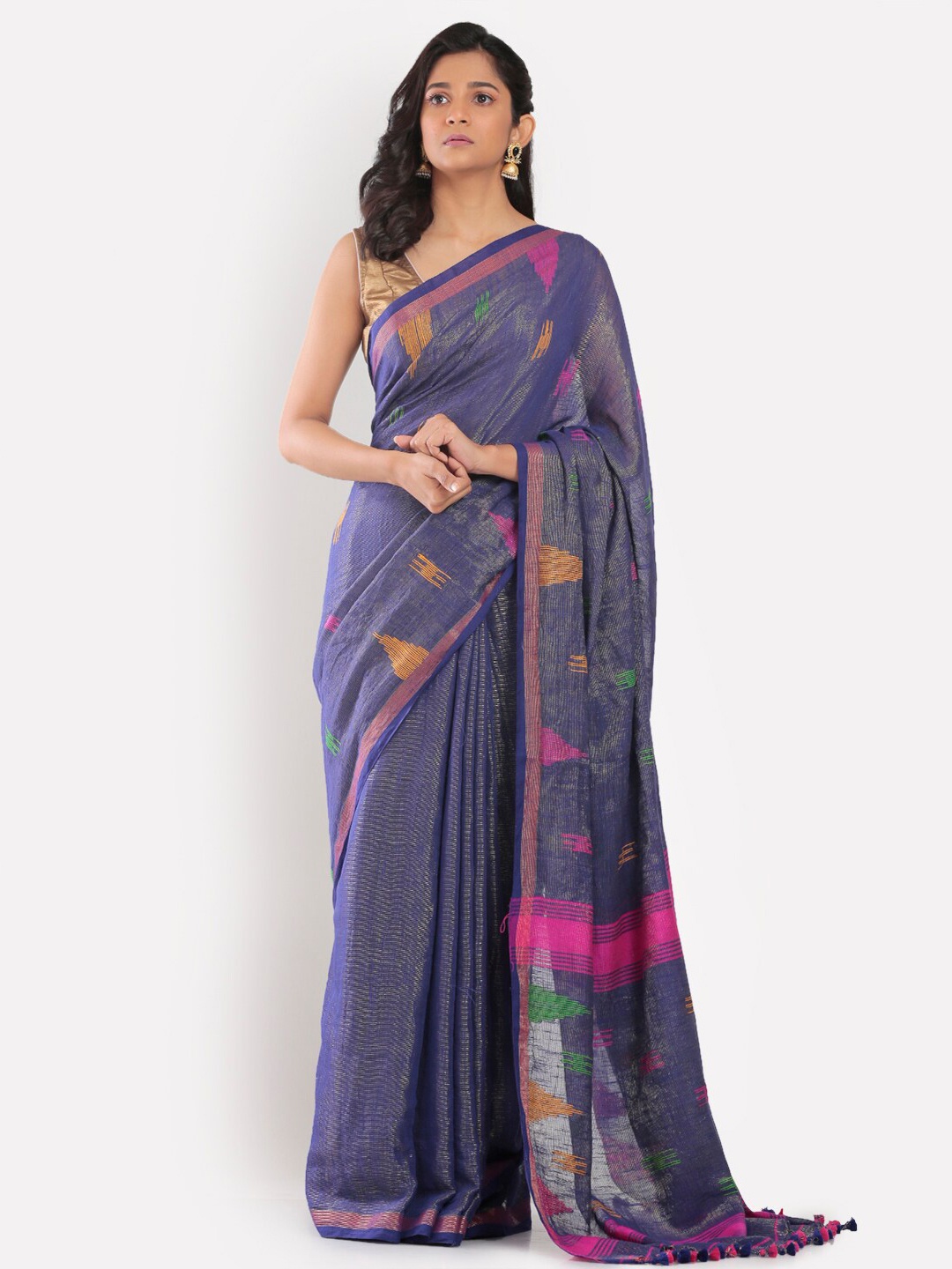 

Aryavart Blue & Pink Woven Design Saree