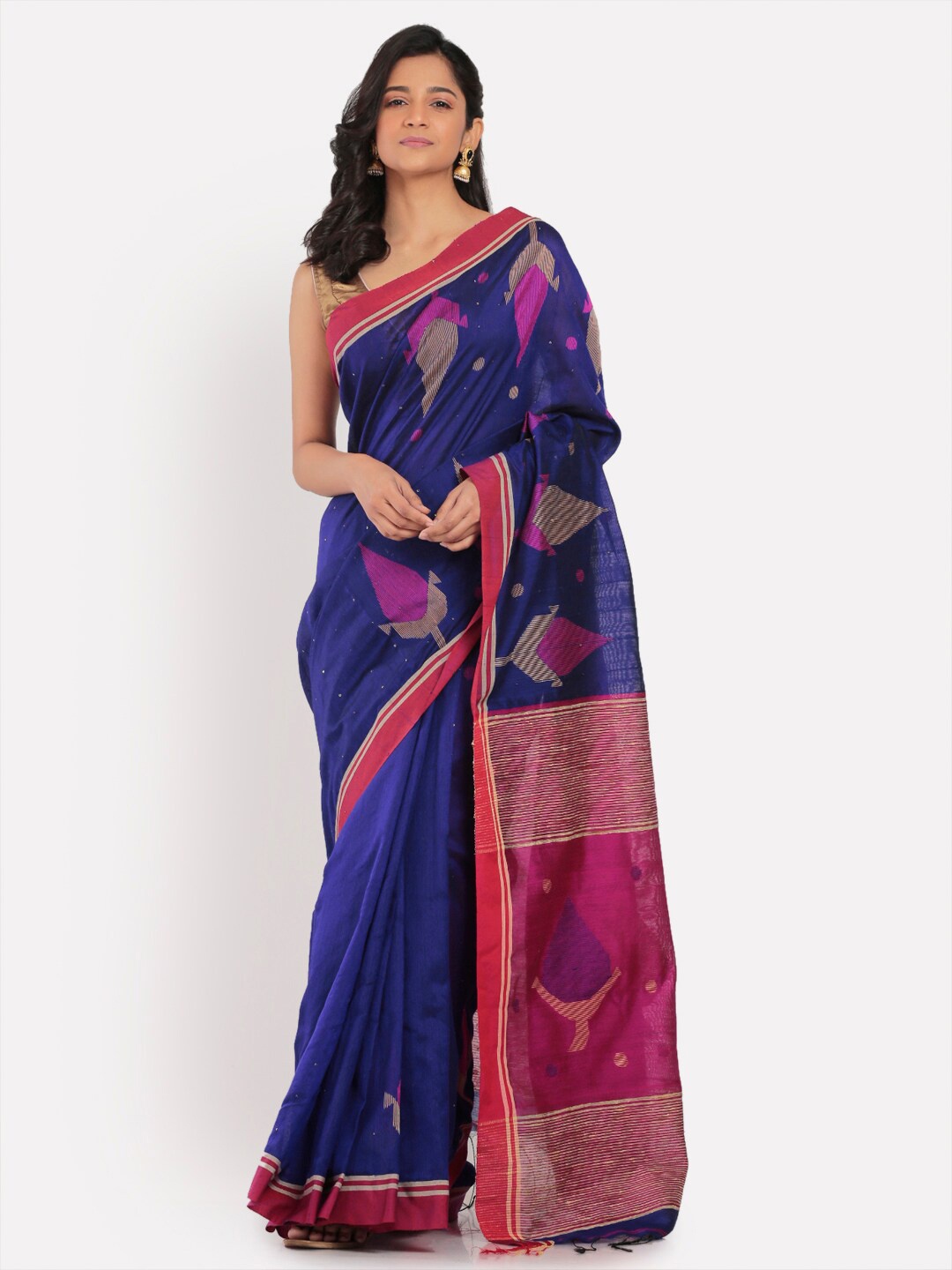 

Aryavart Blue & Pink Woven Design Saree