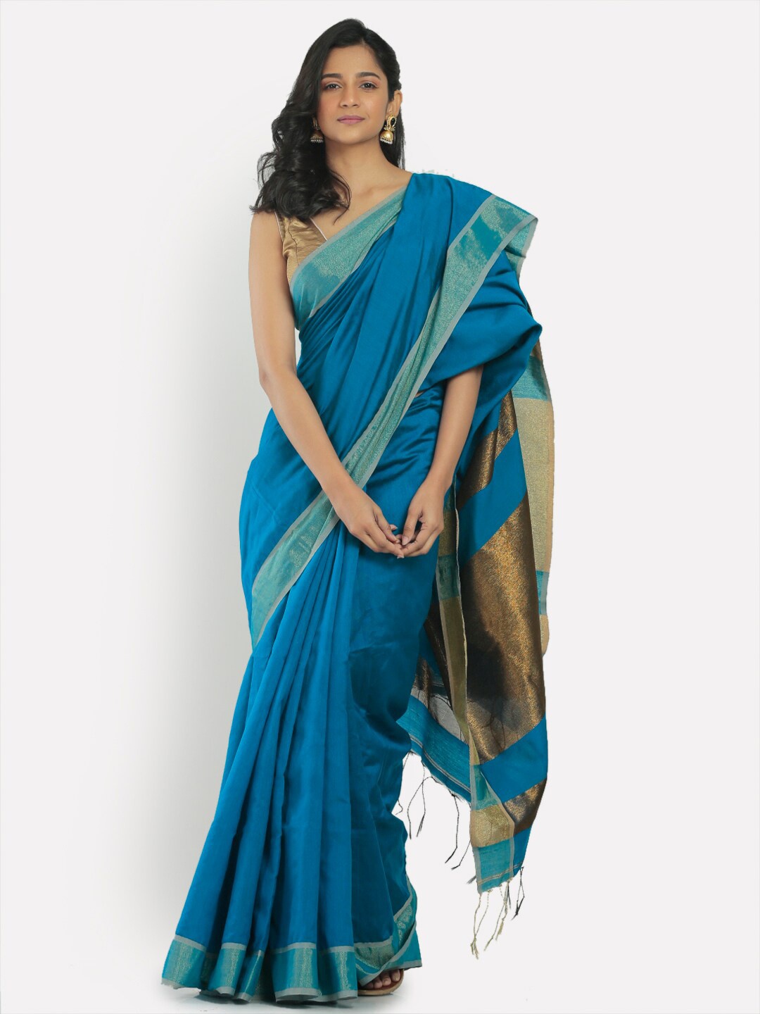

Aryavart Blue & Gold-Coloured Zari Saree