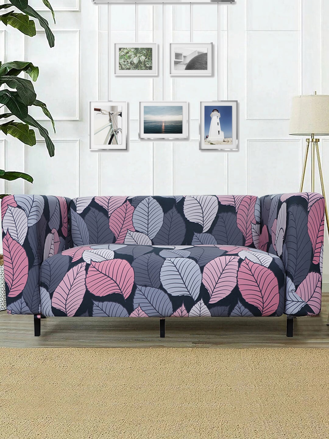 

HOUSE OF QUIRK Sea Green & Purple Printed 3-Seater Sofa Cover, Pink