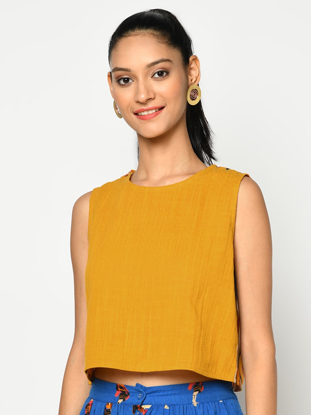 

Fabindia Mustard Yellow Pure Cotton Regular Top