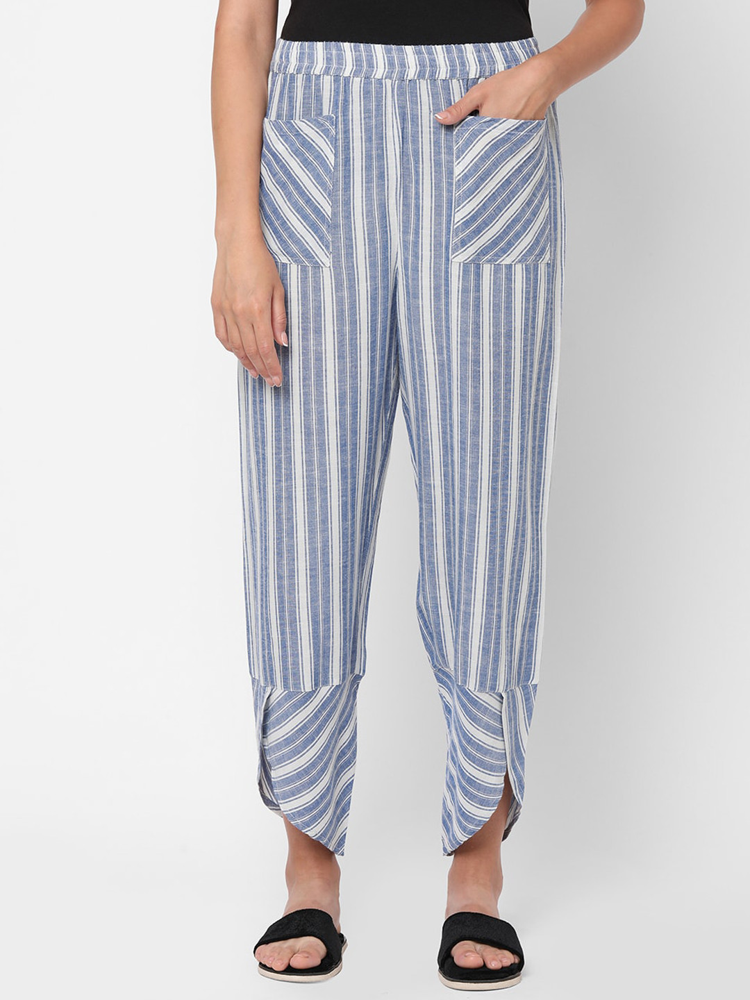 

Mystere Paris Women Blue & White Striped Cotton Lounge Pants