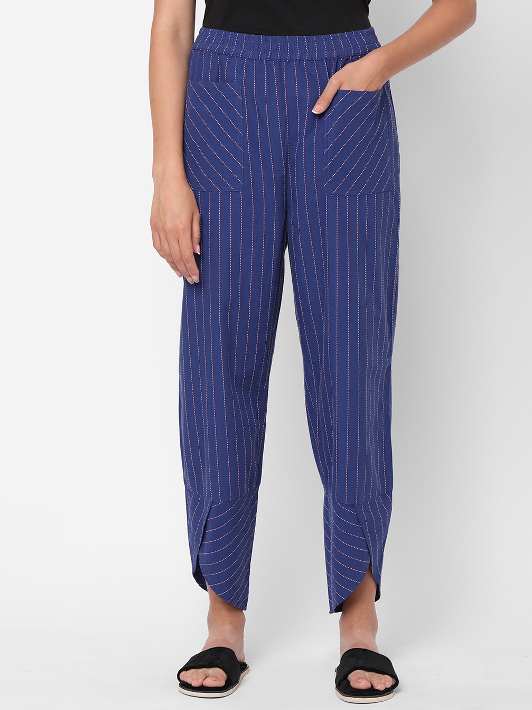 

Mystere Paris Women Blue Striped Cotton Lounge Pants