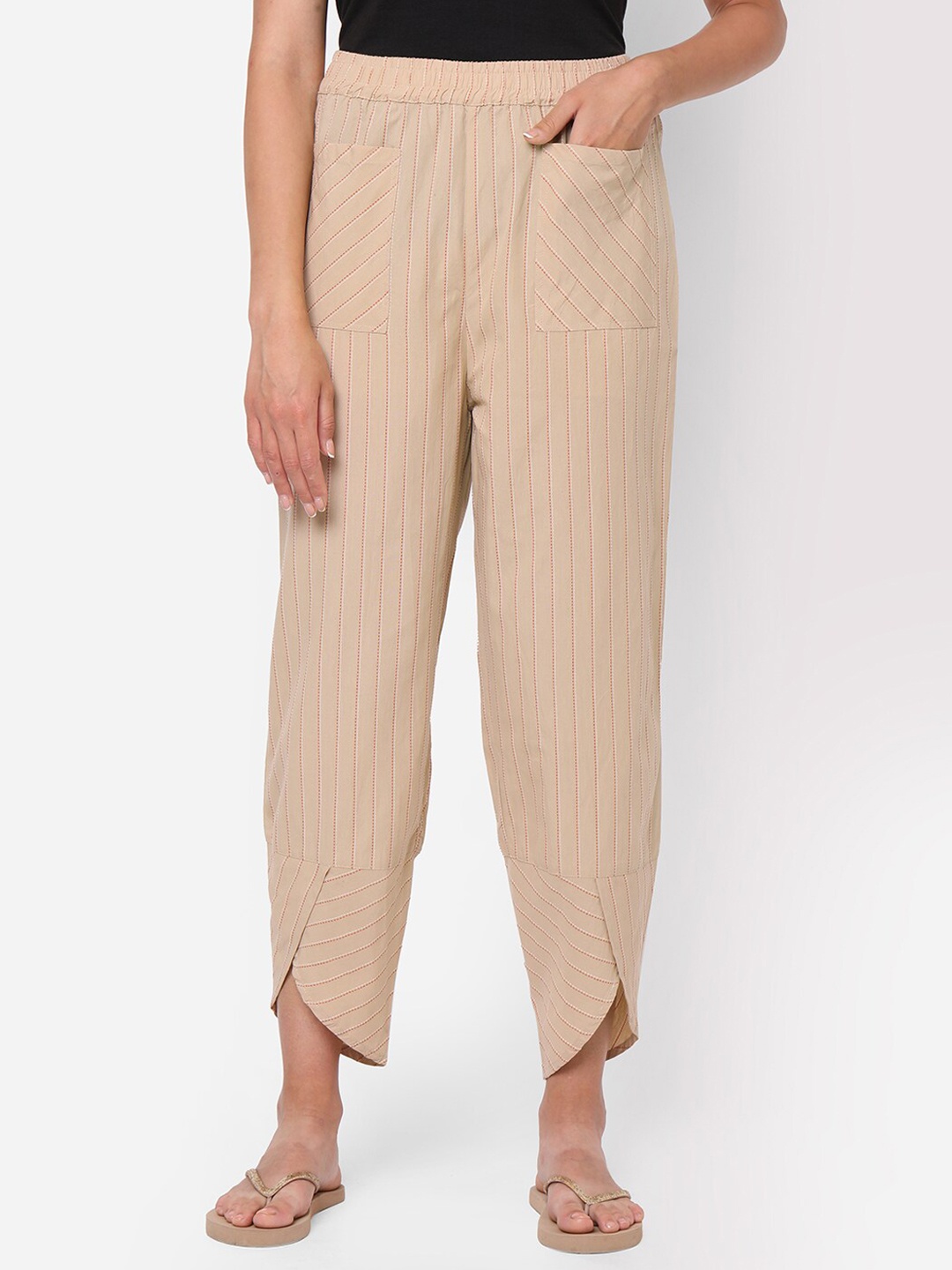 

Mystere Paris Beige Striped Cotton Lounge Pants