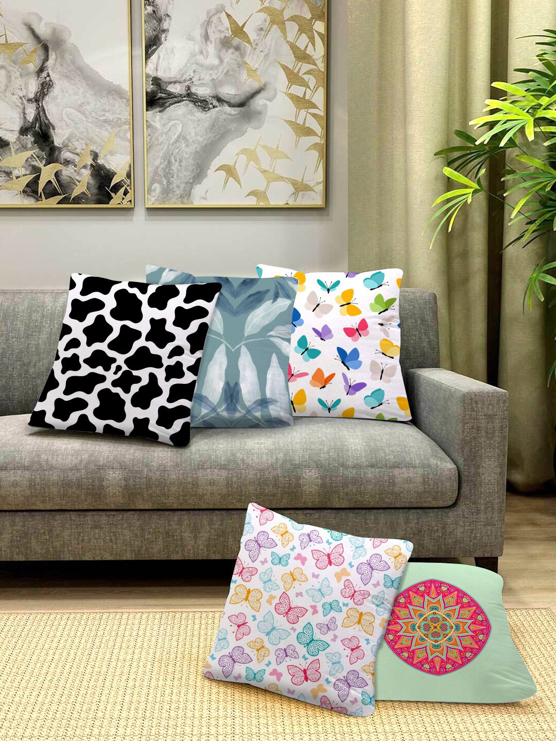 

prettykrafts Set of 5 Printed Square Cushion Covers, Multi