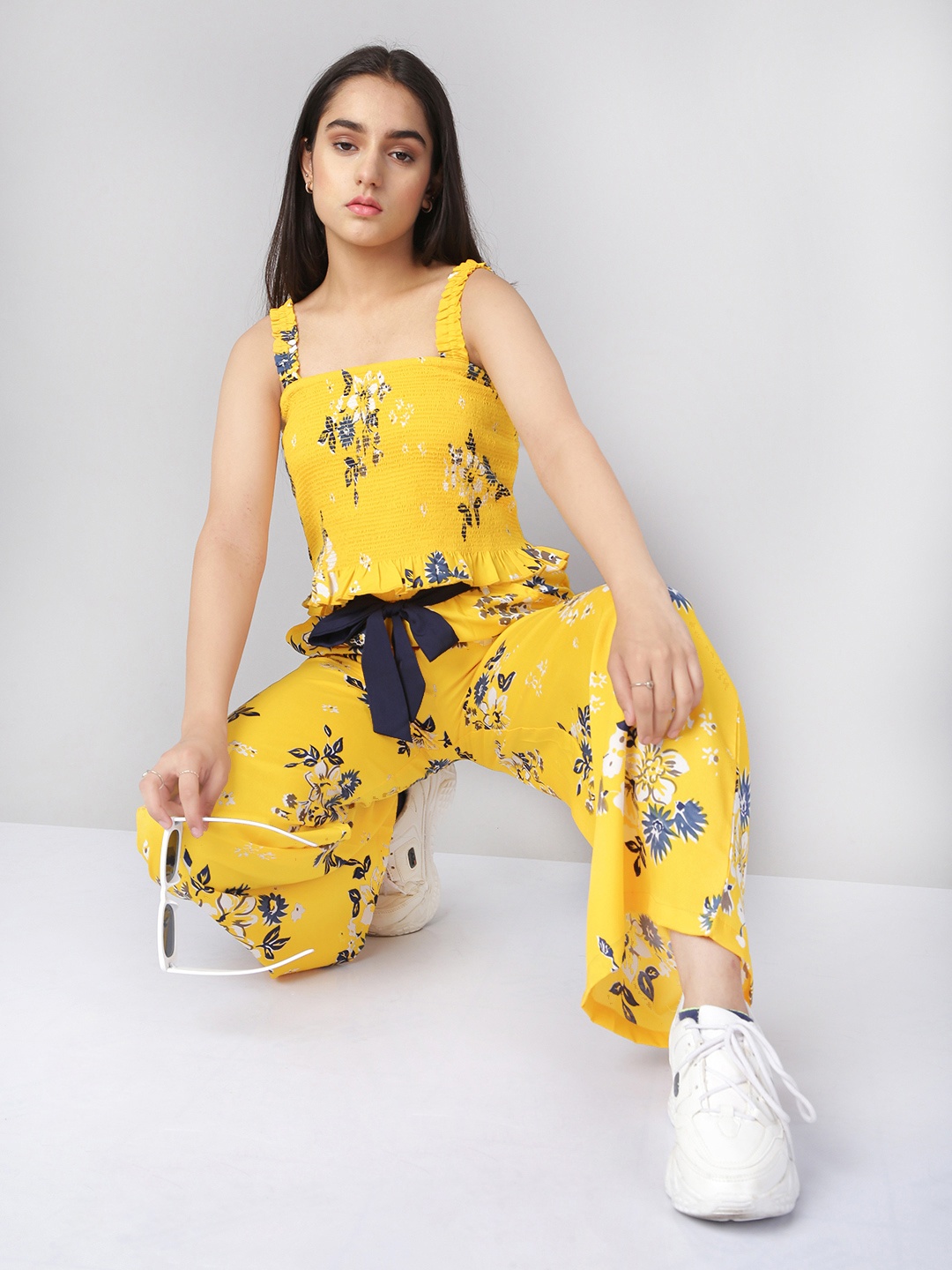 

Naughty Ninos Girls Floral Printed Yellow Co-ord Set