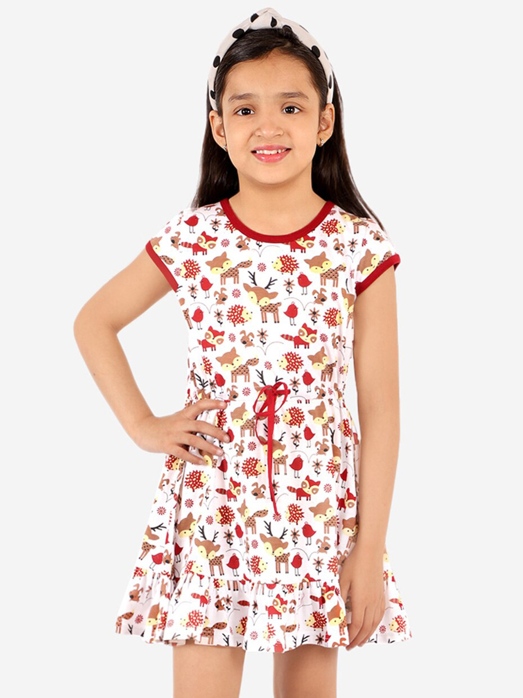 

Naughty Ninos Girls White Conversational Printed Cotton Dress