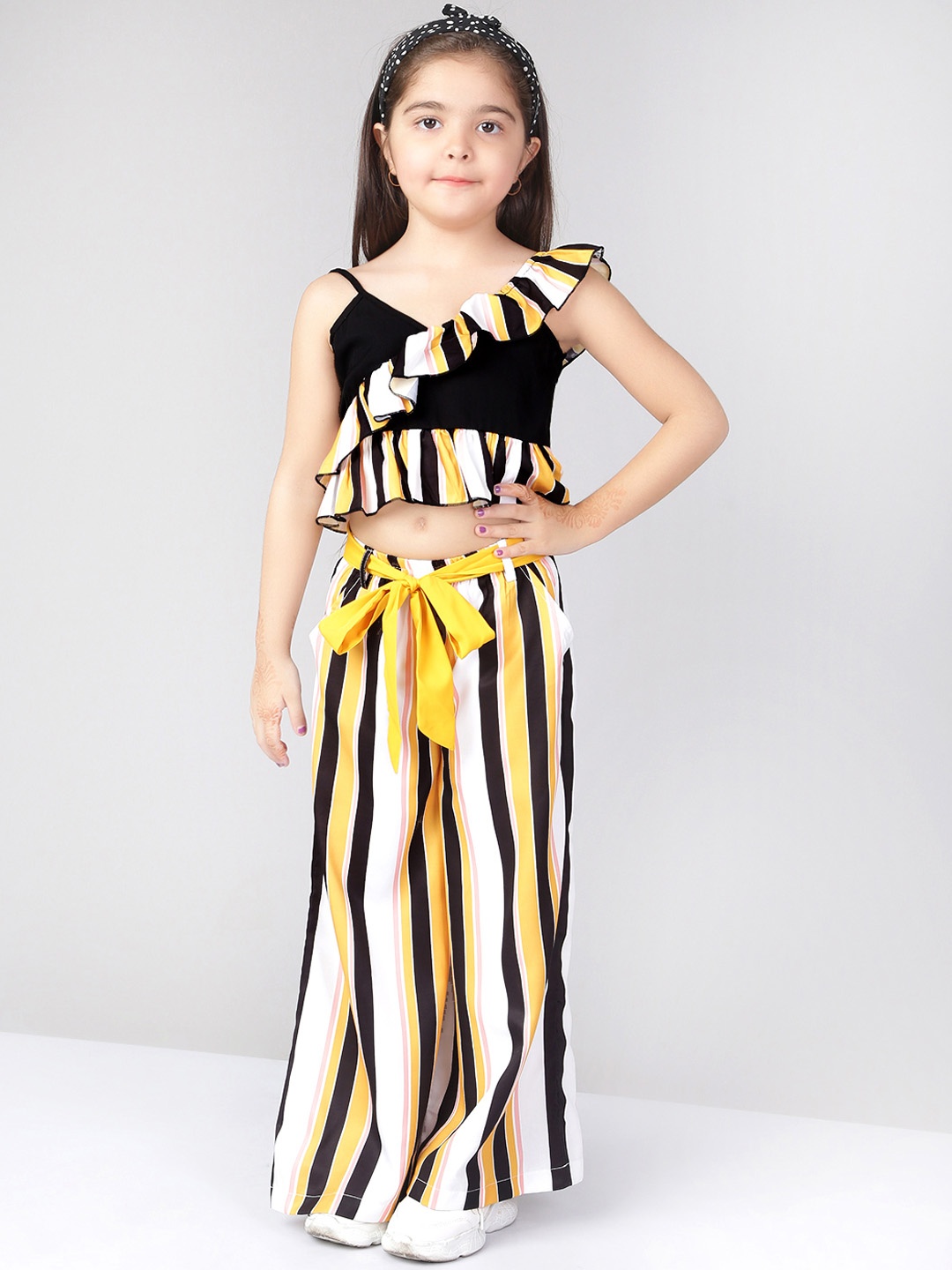 

Naughty Ninos Girls Black & Yellow Striped Top with Palazzos