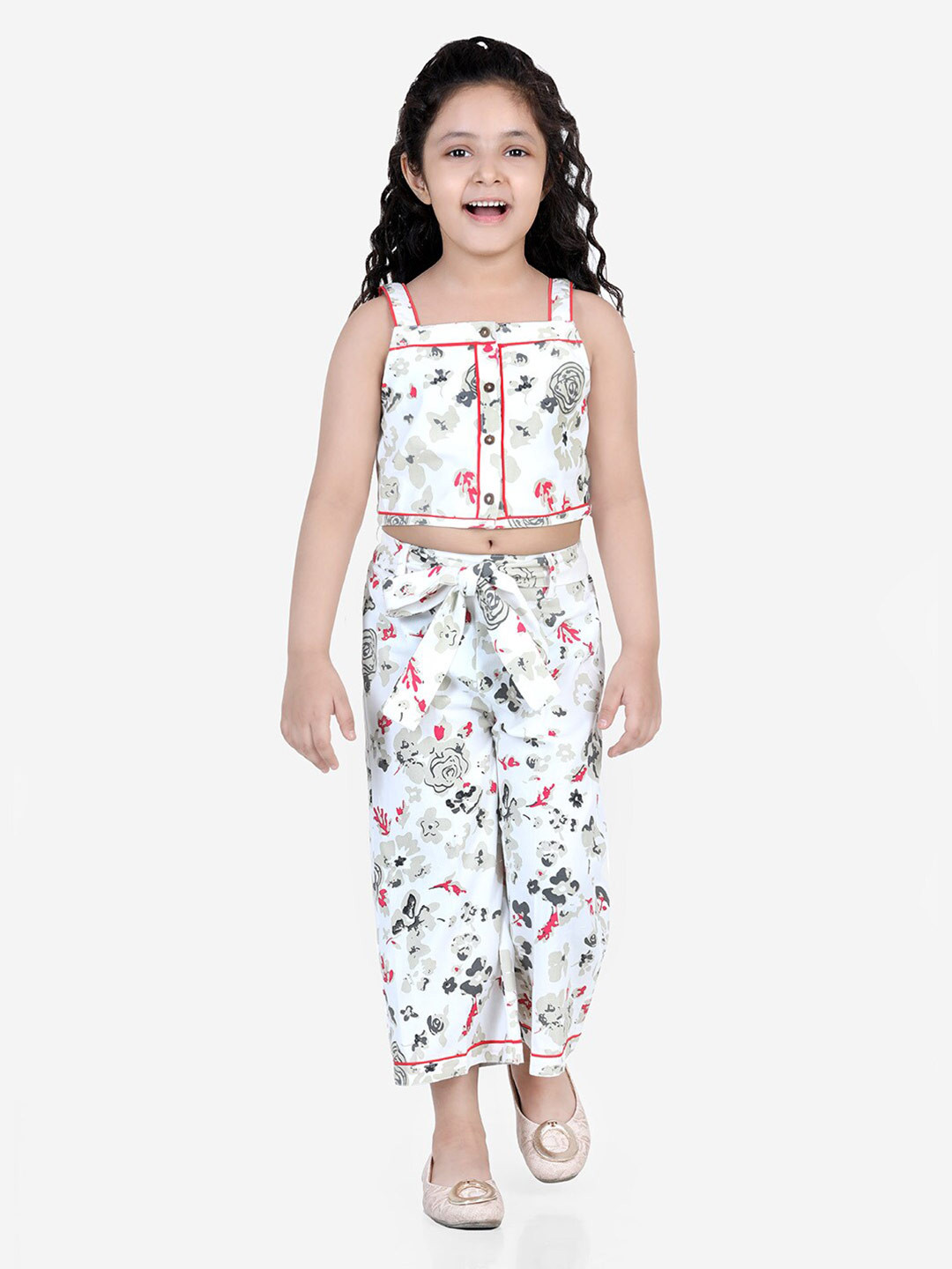 

Naughty Ninos Girls White & Pink Printed Top with Palazzos