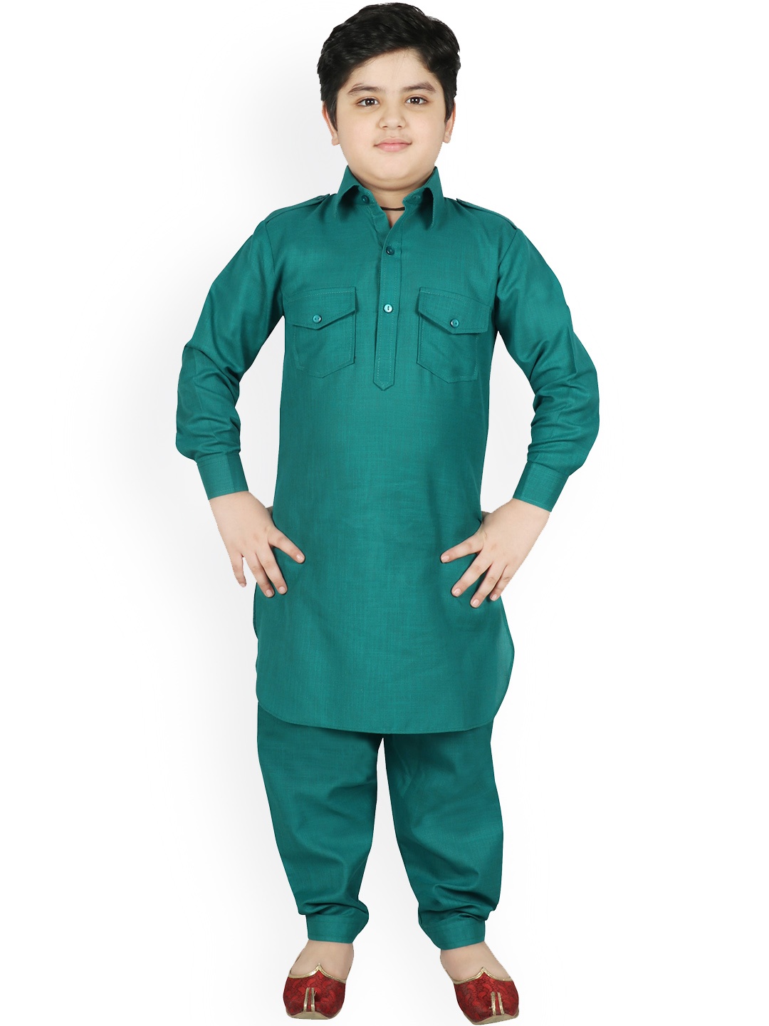 

SG YUVRAJ Boys Green Pure Cotton Kurta with Salwar