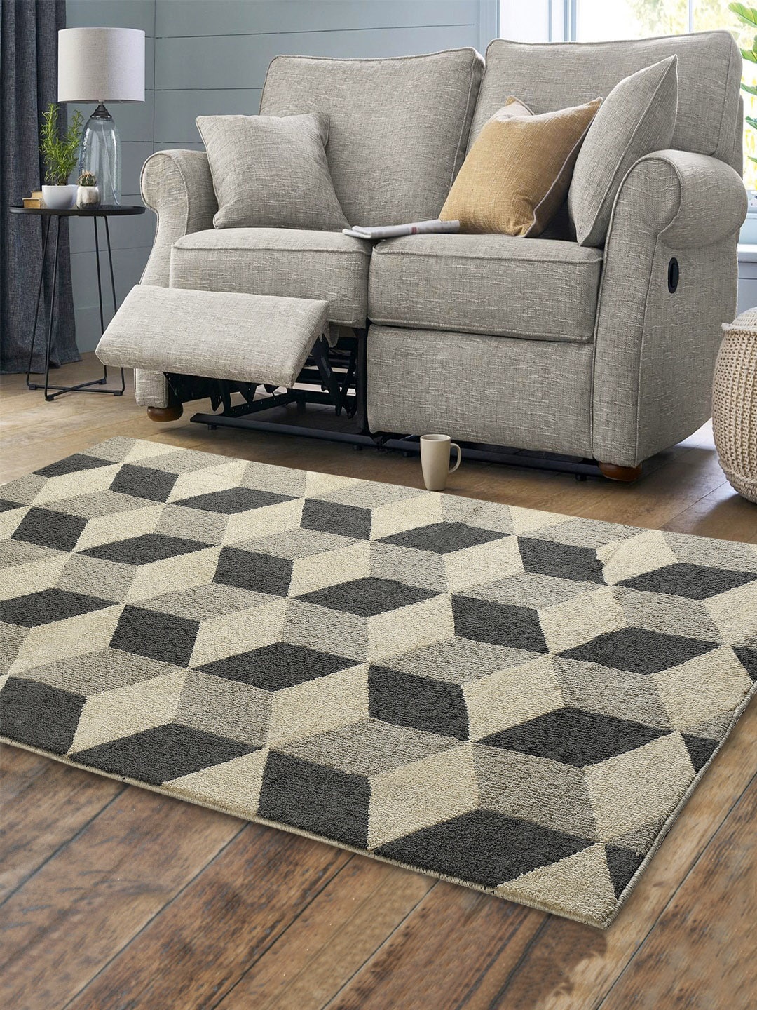 

Saral Home Grey & Beige Geometric Cotton Carpet