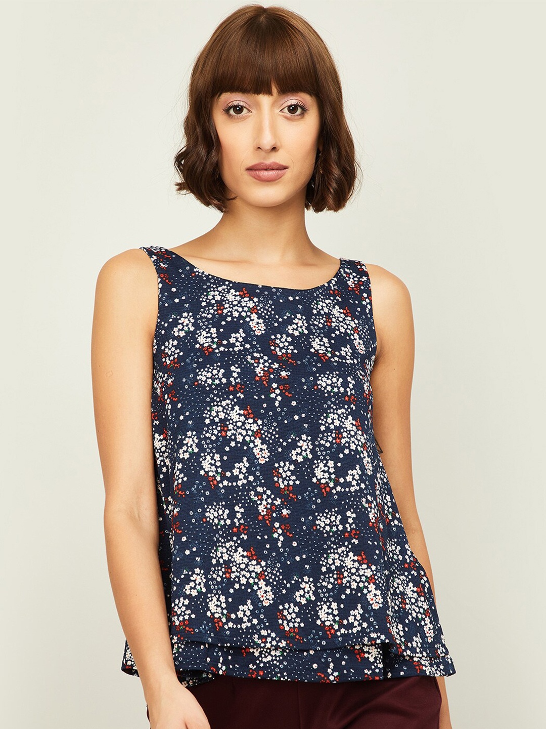 

CODE by Lifestyle Women Navy Blue Floral A-Line Top