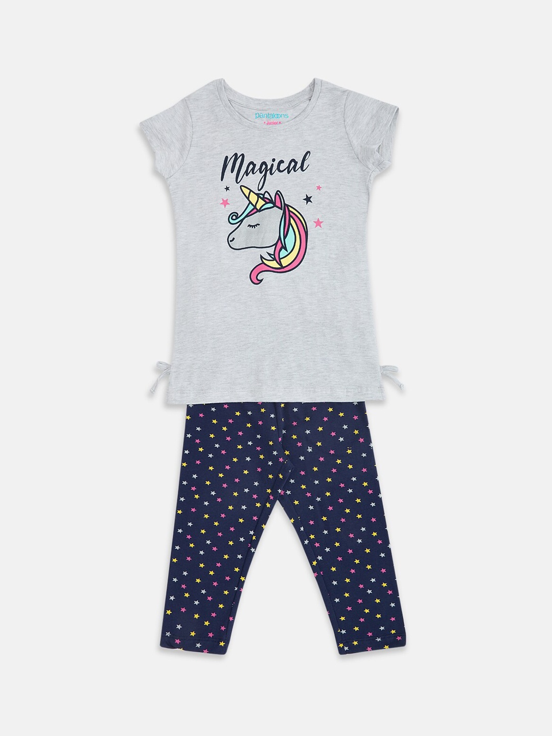 

Pantaloons Junior Girls Navy Blue & Grey Printed Night suit