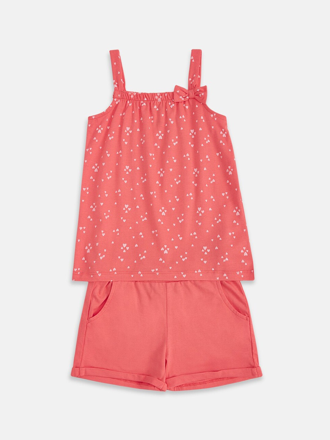 

Pantaloons Junior Girls Coral & White Printed Night suit