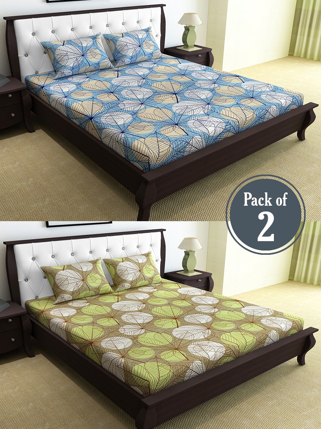 

Divine Casa Blue & Green Floral 144 TC 2 Queen Bedsheet with 4 Pillow Covers