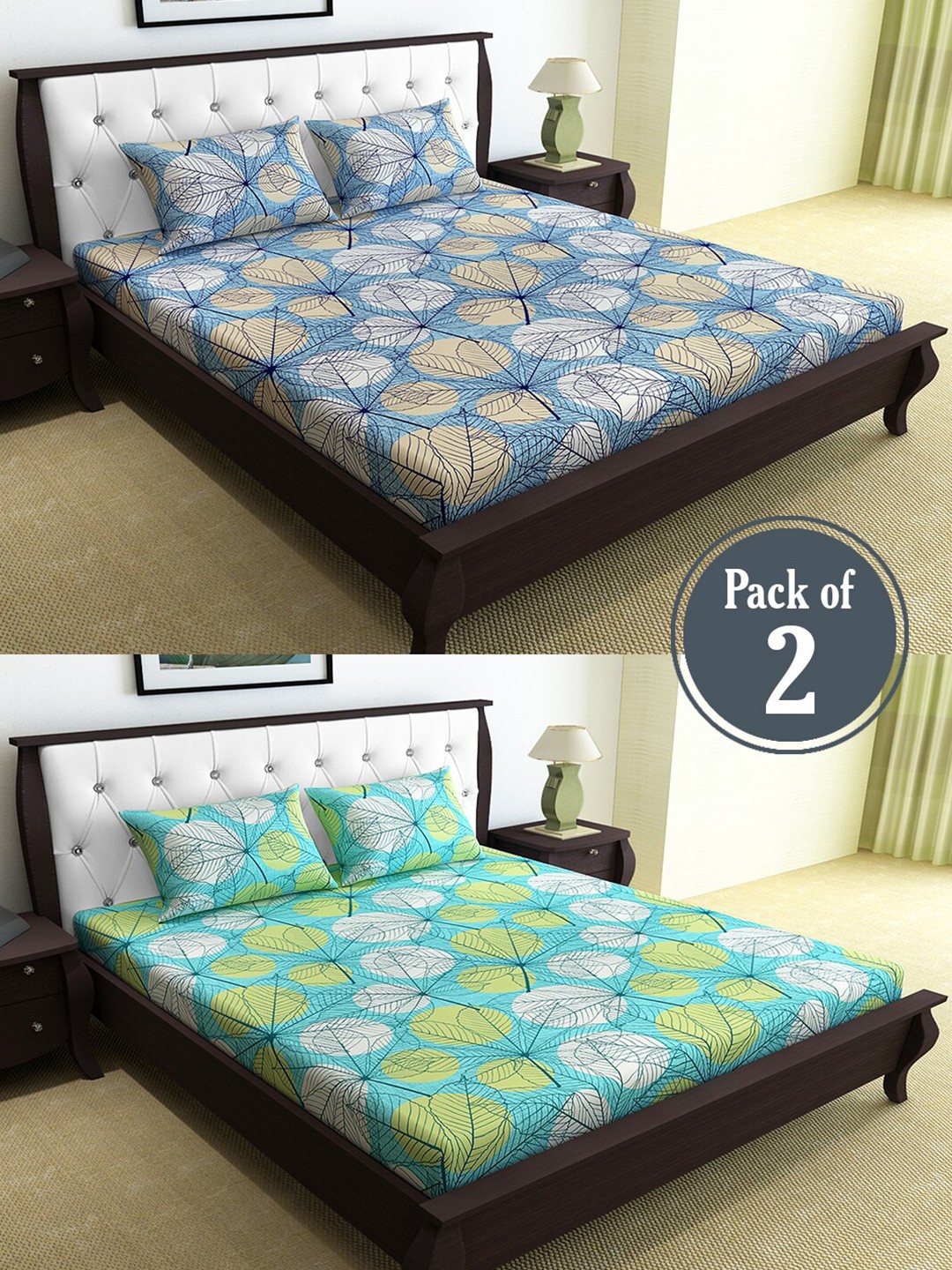 

Divine Casa Blue & Green Floral 144 TC 2 Queen Bedsheet with 4 Pillow Covers