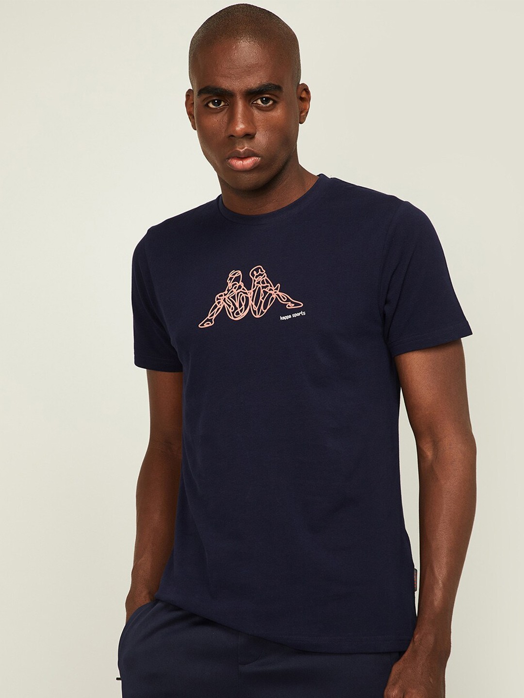 

Kappa Men Navy Blue Printed Slim Fit Pure Cotton T-shirt