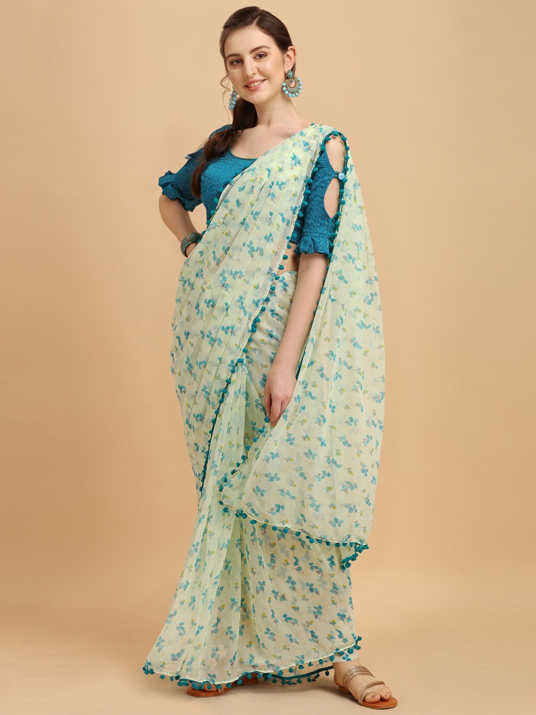 

Tikhi Imli Green Floral Printed Saree
