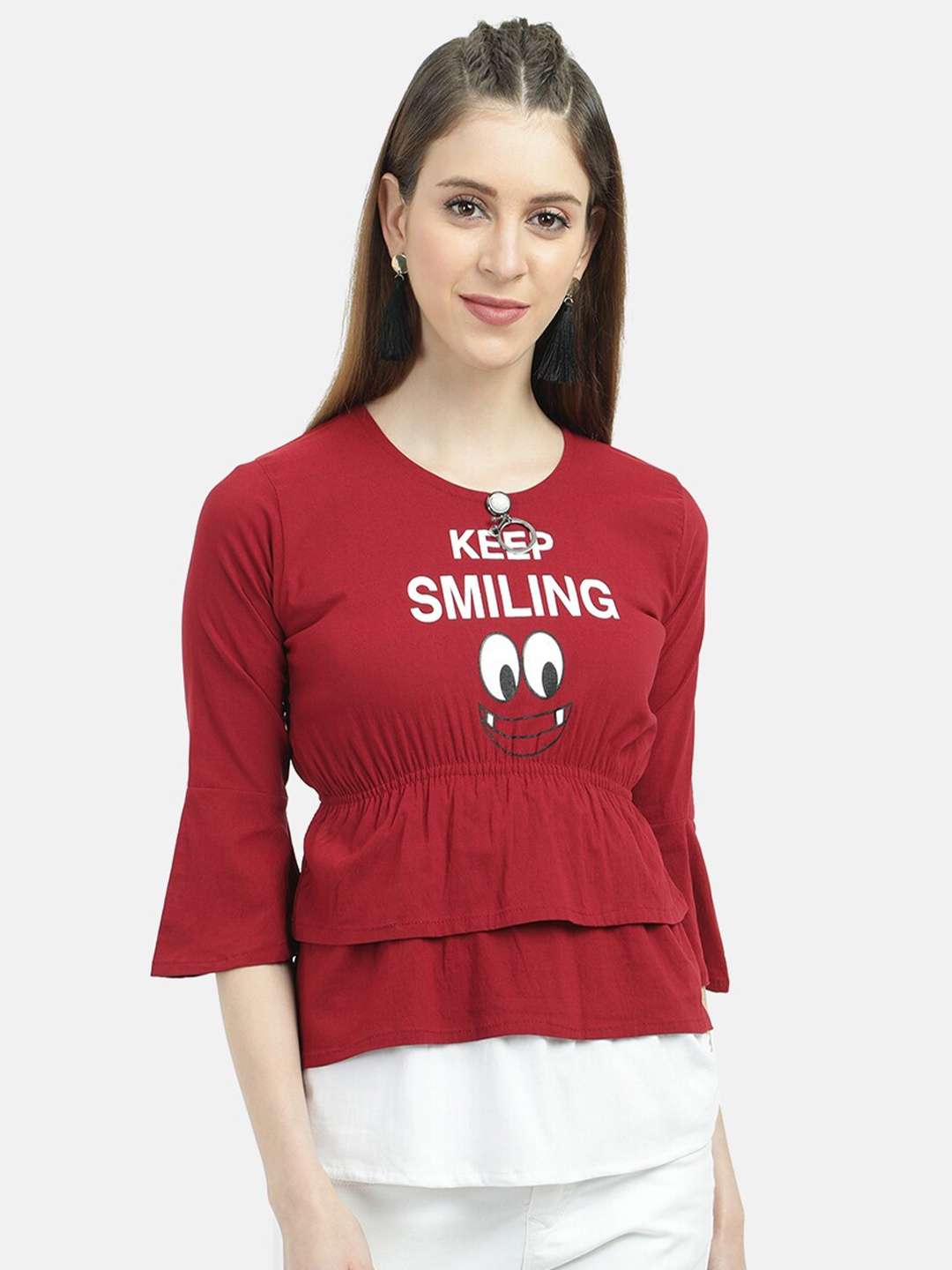

V2 Value & Variety Red Bell Sleeve Cinched Waist Top