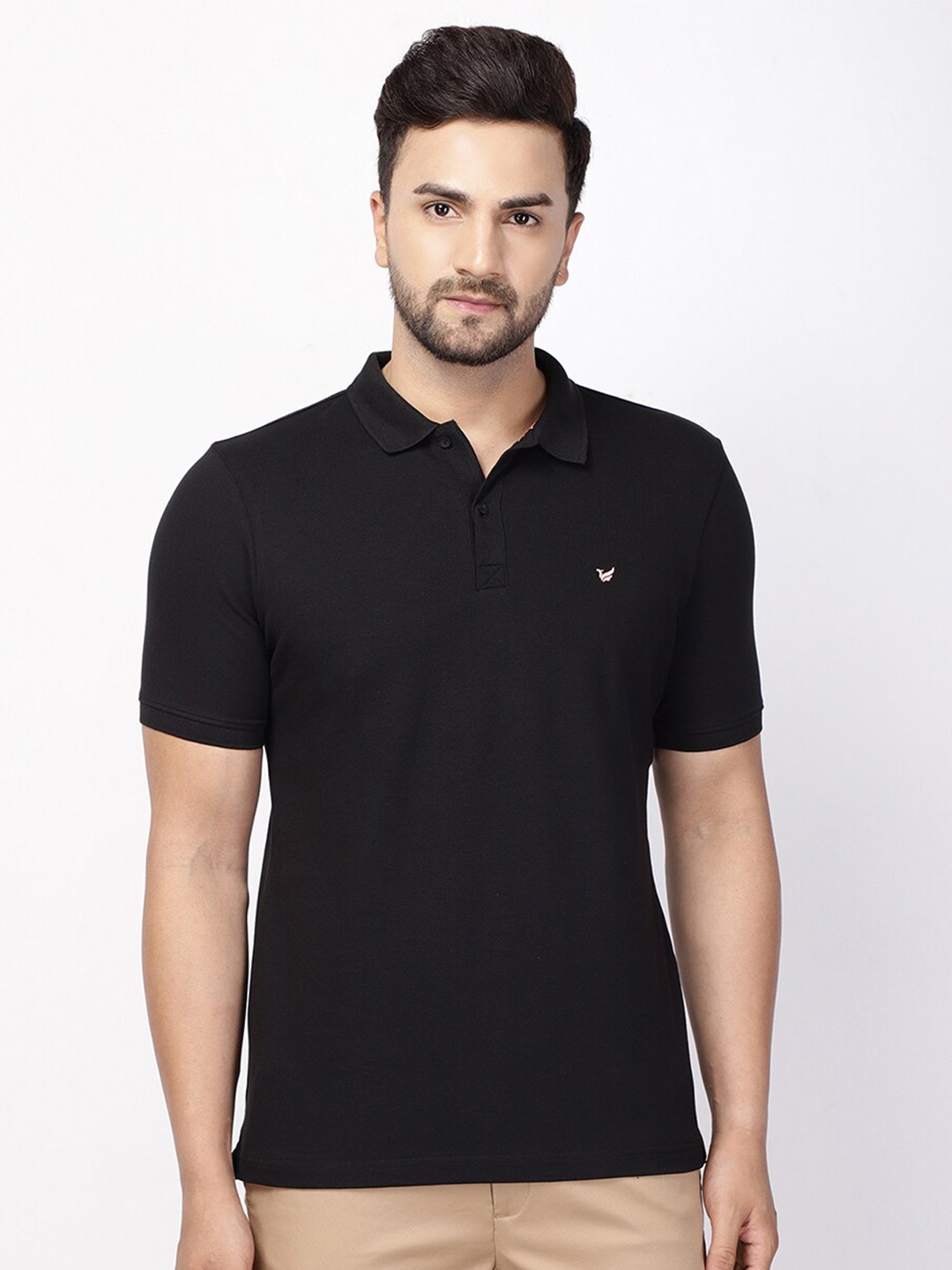 

Blackberrys Men Black Solid Polo Collar Slim Fit T-shirt