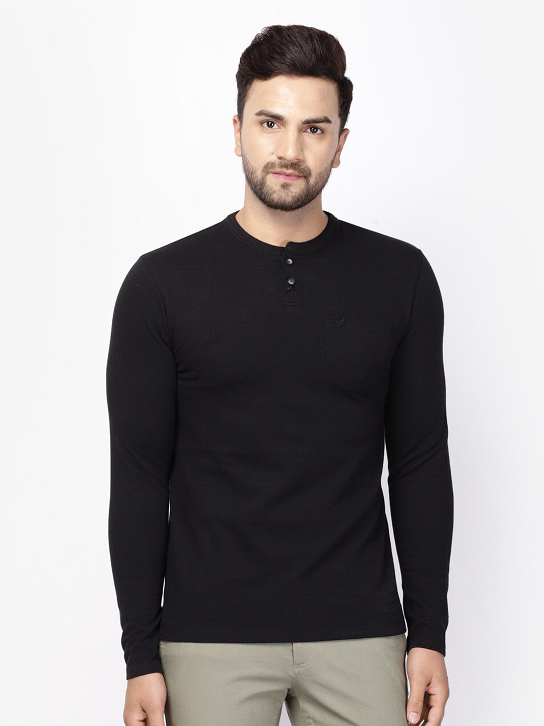 

Blackberrys Men Black Henley Neck Slim Fit T-shirt