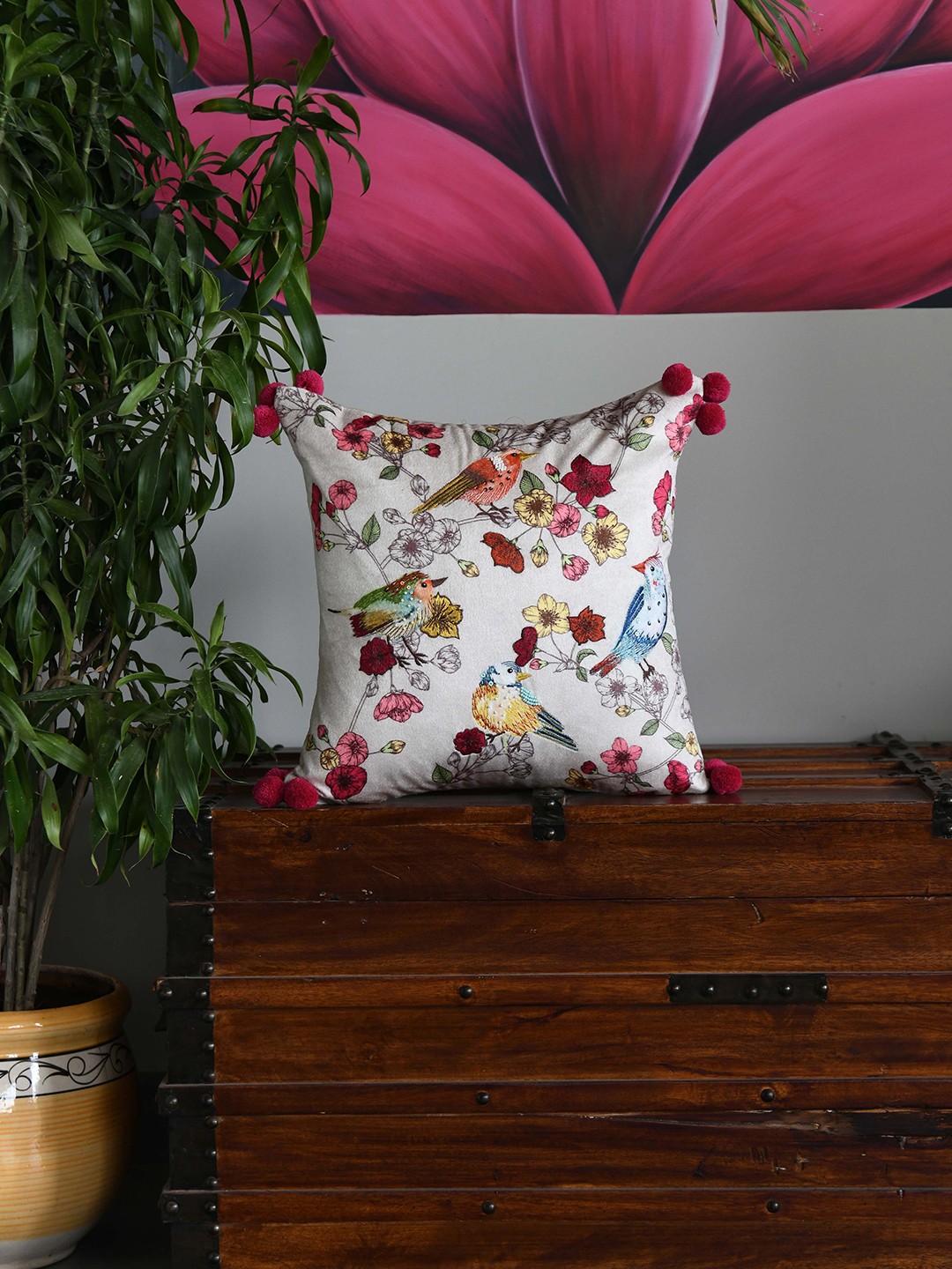 

AMOROSA Multicoloured Set of 2 Embroidered Velvet Square Cushion Covers, Multi