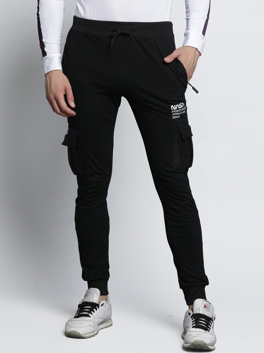 

Maniac Men Black & White NASA Printed Slim-Fit Cotton Jogger