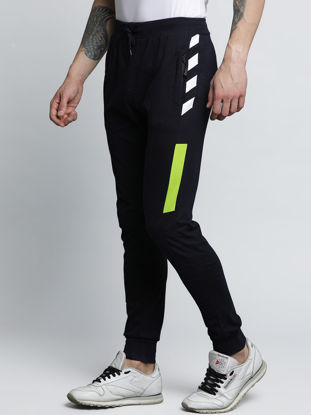 

Maniac Men Navy Blue & White Striped Cotton Slim-Fit Jogger