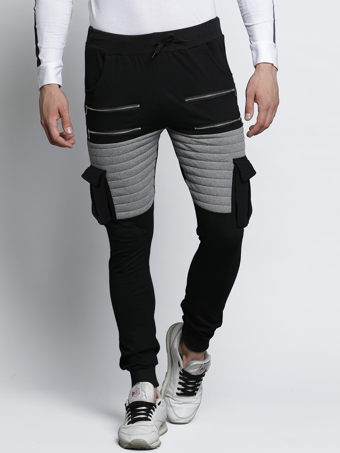 

Maniac Men Black & Grey Colourblocked Slim-Fit Cotton Jogger