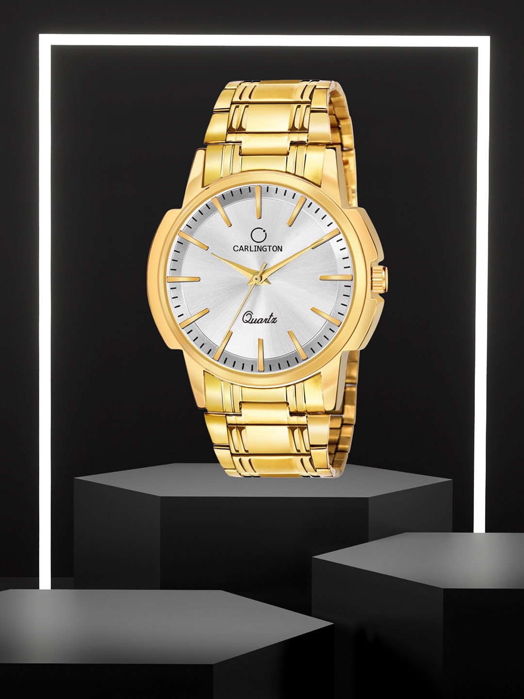 

CARLINGTON Men Silver-Toned Dial & Gold-Plated Bracelet Straps Analogue Watch CT-6110GS