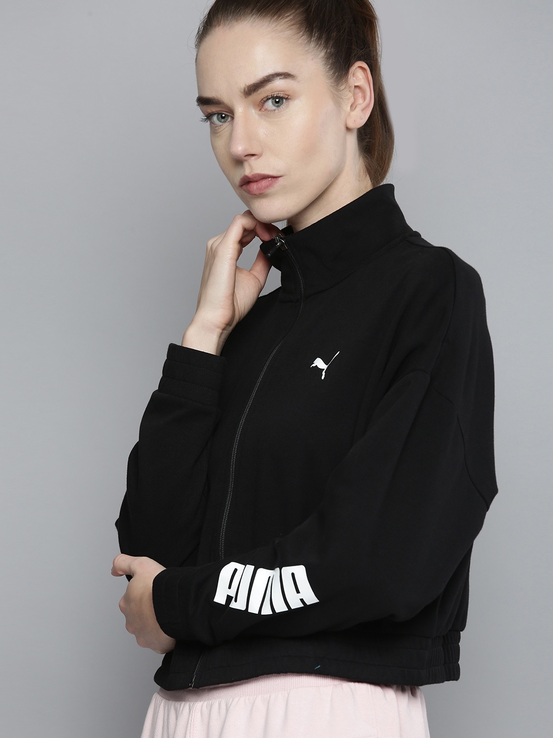 

Puma Women Black Brand Logo Loose Track Crop Sporty Jacket