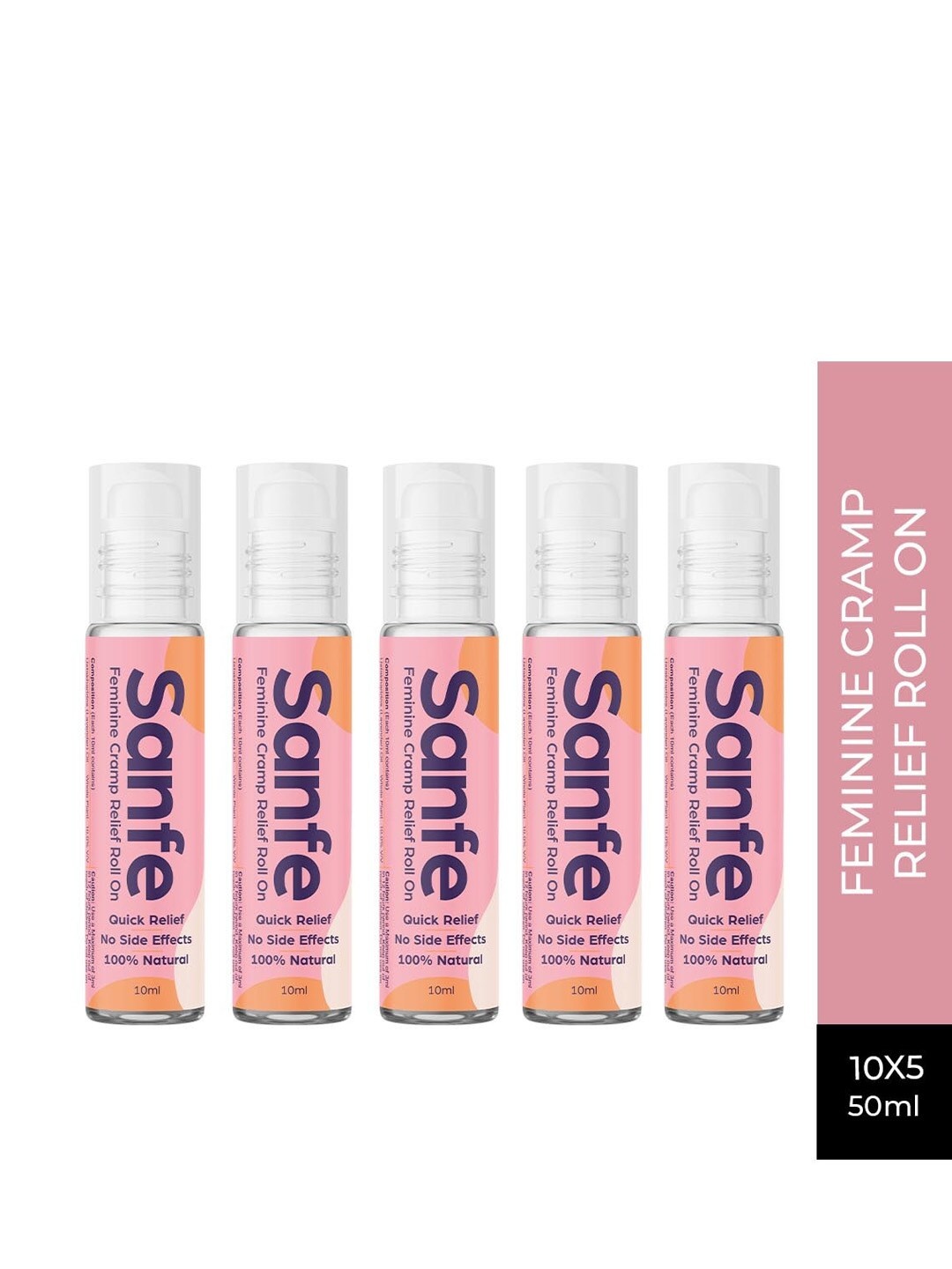 

Sanfe Set of 5 Feminine Cramp Relief Roll Ons For Instant Relief From Period Pain (10ml), Coral