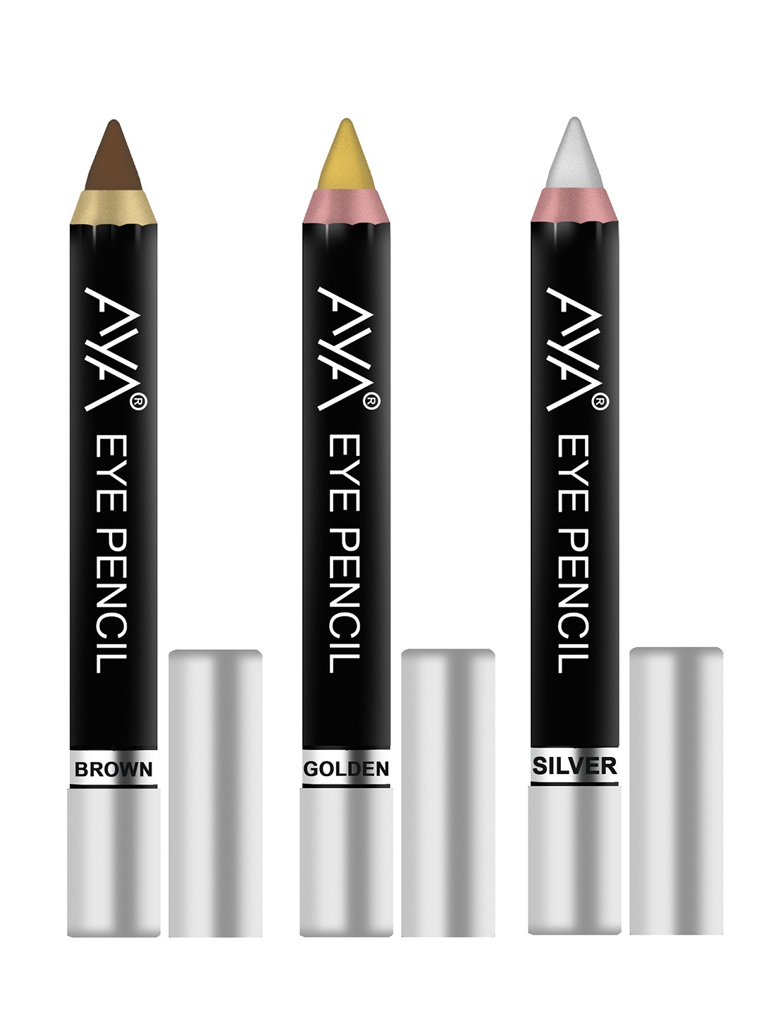 

AYA Set of 3 Eye Liner Kajal (Golden, Silver, Brown) - 2.8g each, Gold