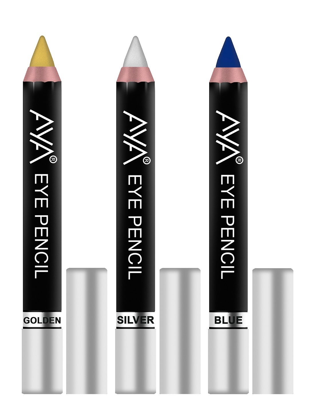 

AYA Set of 3 Eye Liner Kajal (Golden, Silver, Blue) - 2.8g each, Gold