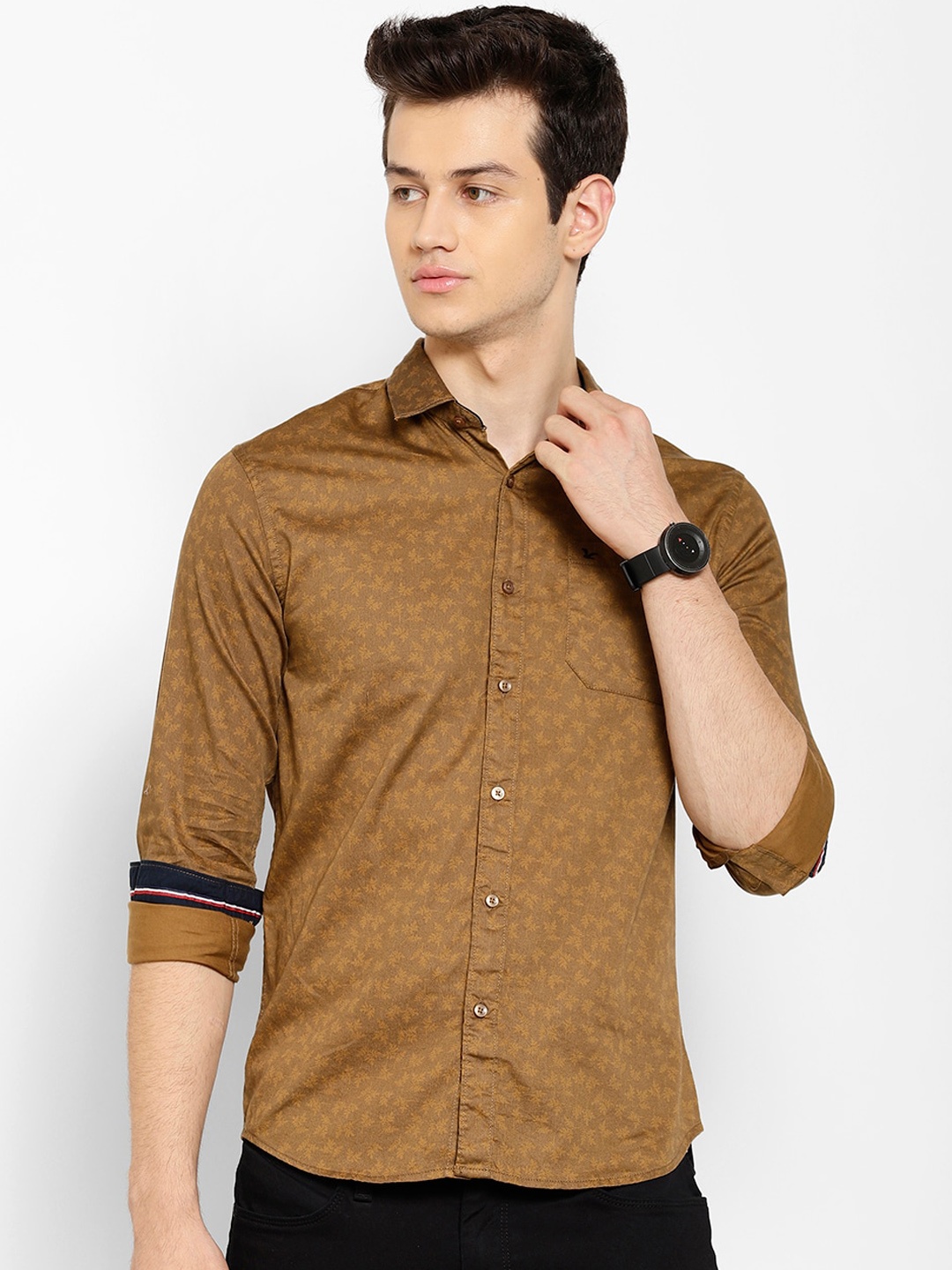 

cape canary Men Brown Cotton Floral Printed Casual Shirt