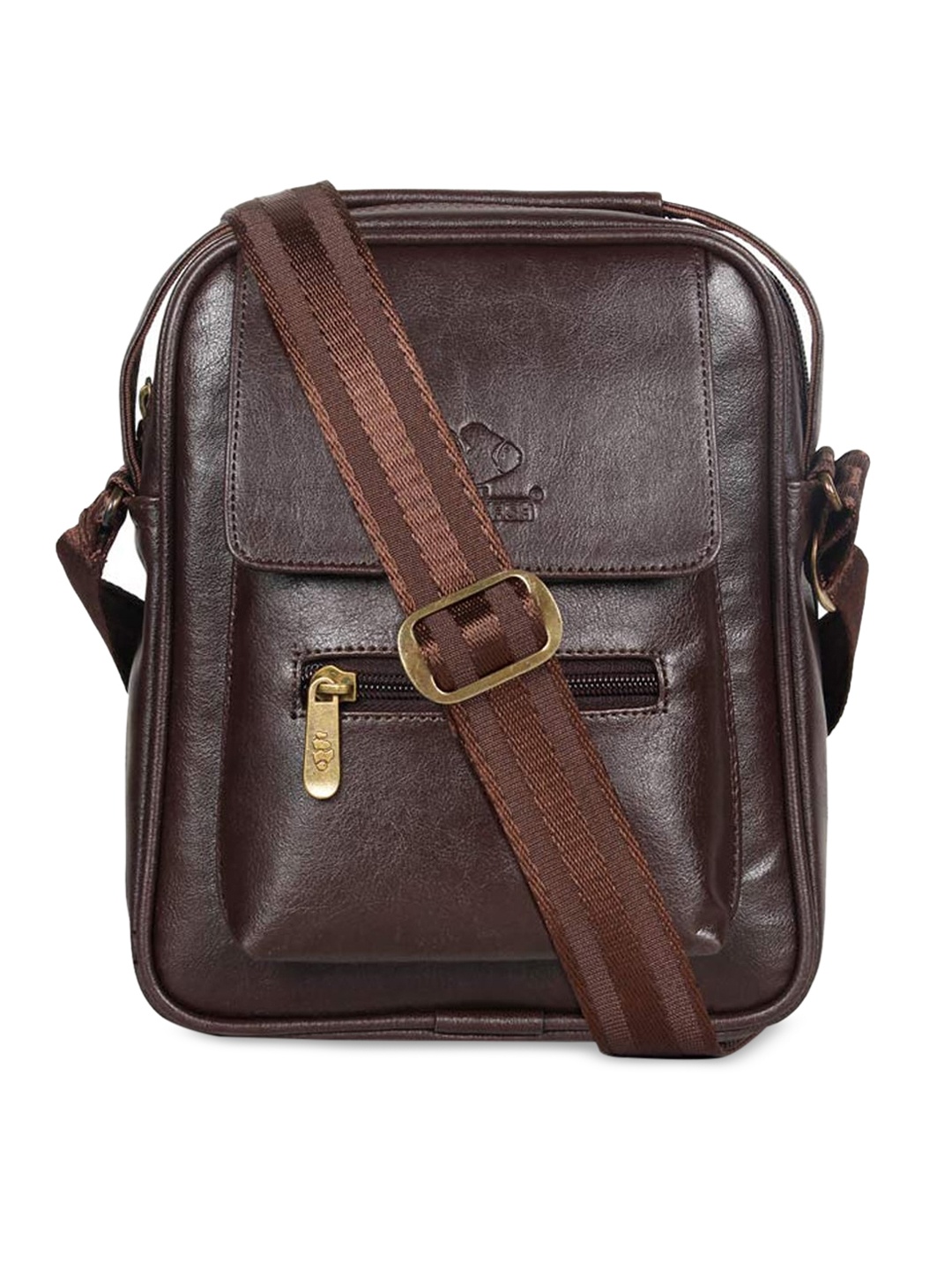 

THE CLOWNFISH Cherish Brown Leather Structured Sling Bag with Cut Work