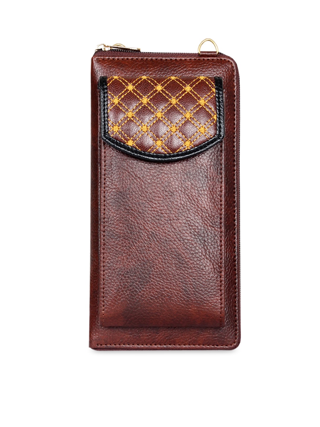 

THE CLOWNFISH Women Brown & Yellow Solid Synthetic Zip Around Wallet