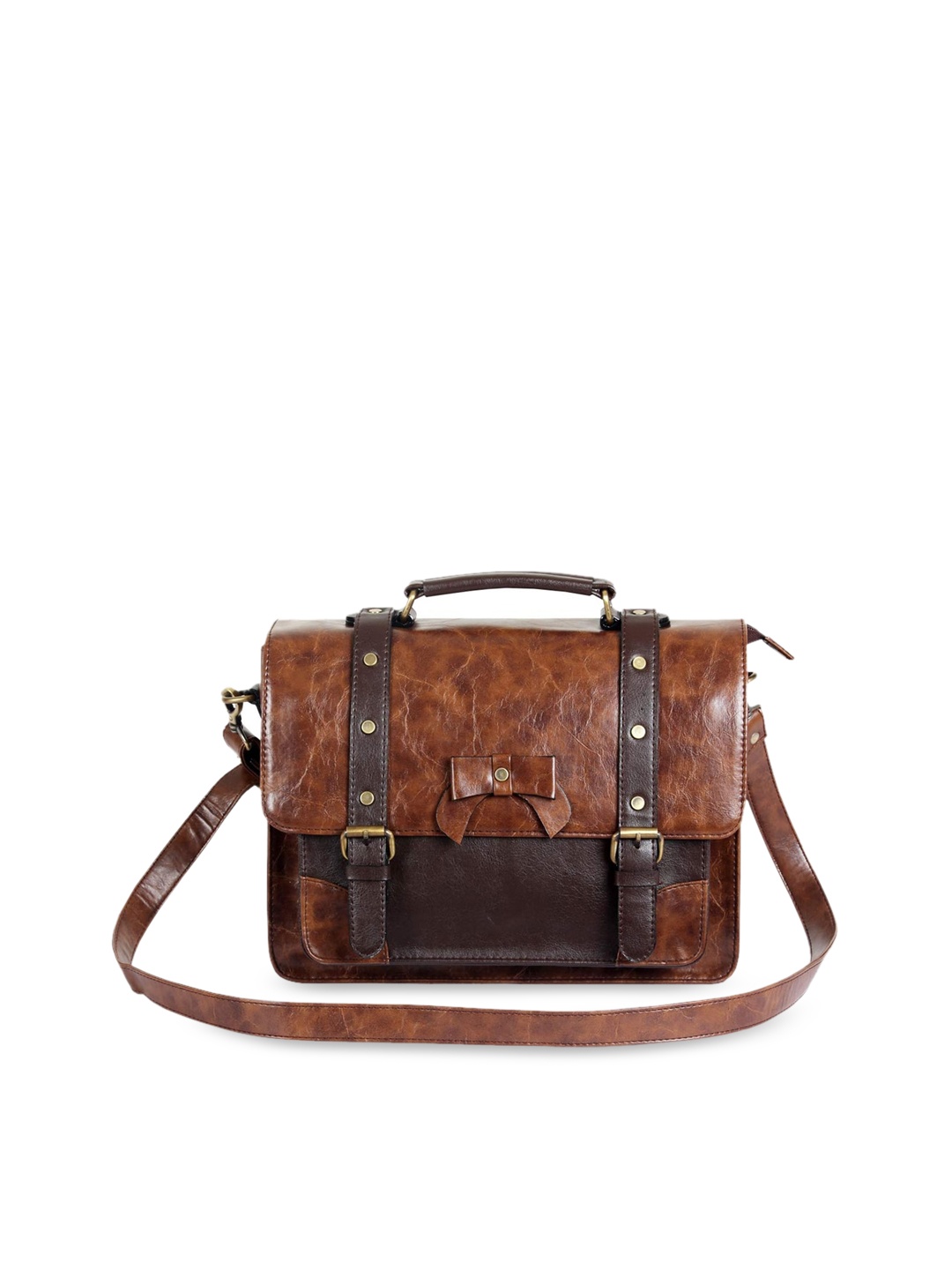 

THE CLOWNFISH Endeavour Brown Leather Structured Satchel