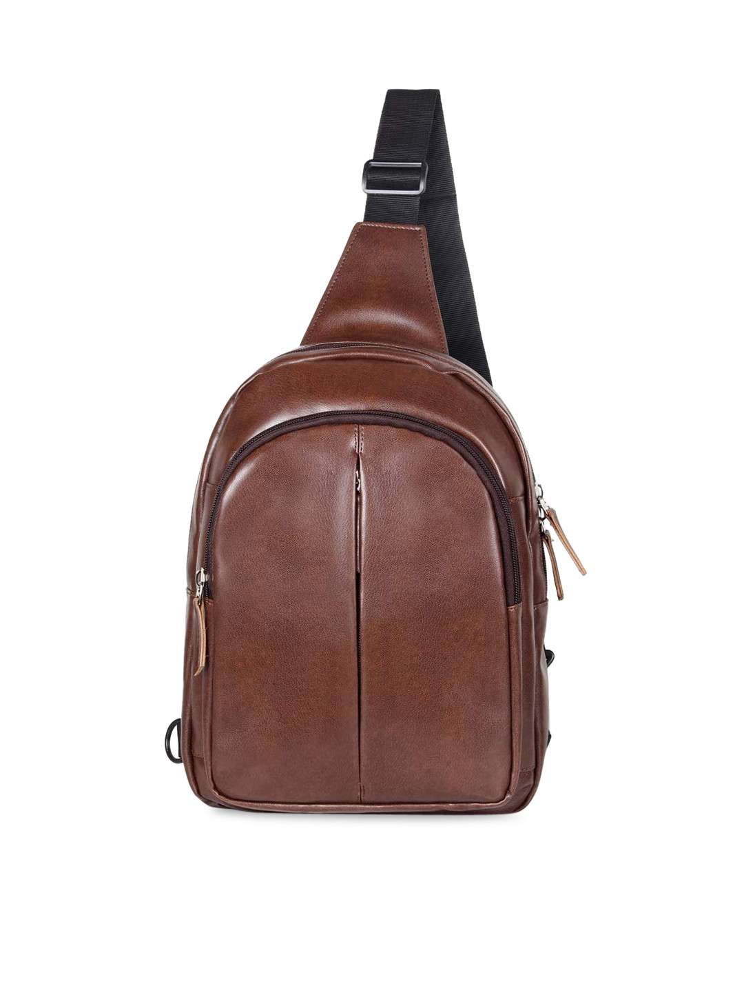 

THE CLOWNFISH Brown Leather Half Moon Shoulder Bag with Fringed