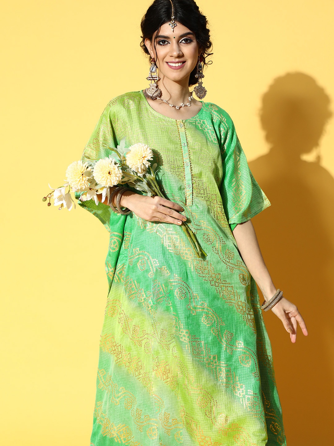 

Sangria Gorgeous Green Polyester Kaftan Kurta