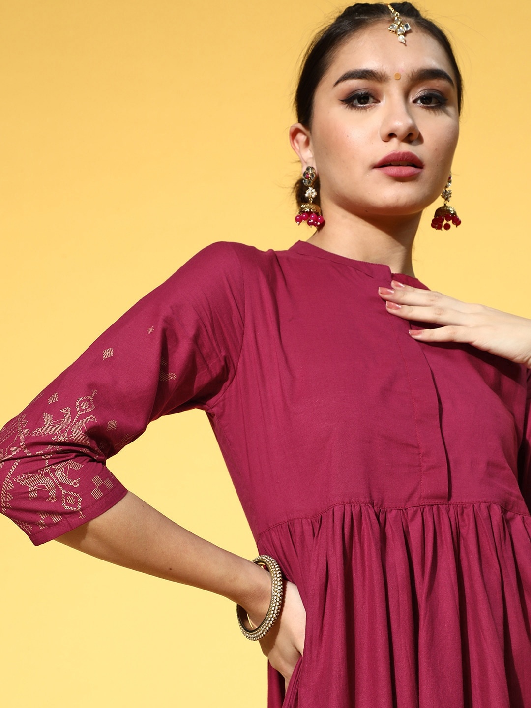 

Sangria Women Fuchsia Pink Ethnic Motifs Dress