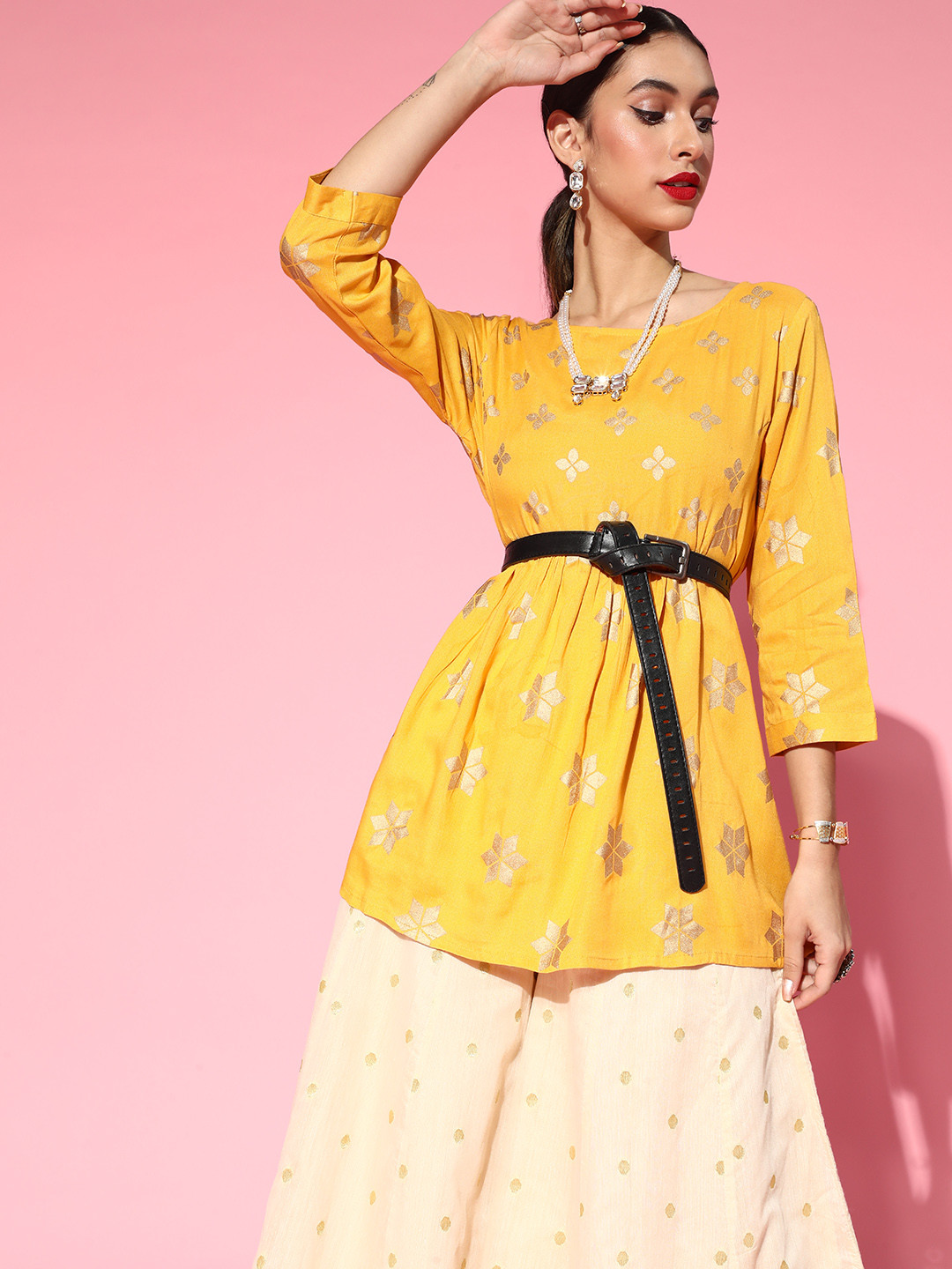 

Sangria Women Stylish Mustard Ethnic Motifs Top