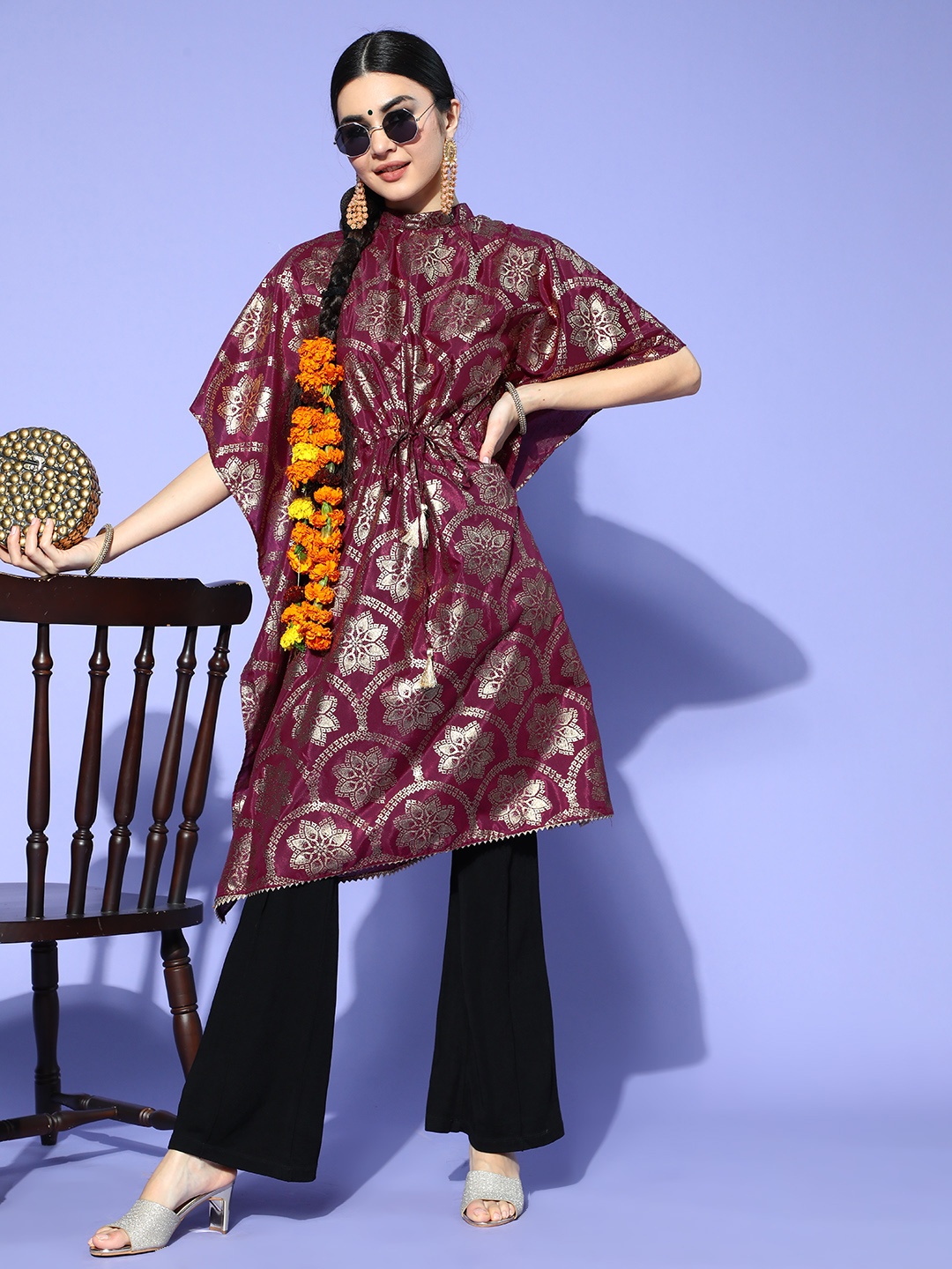 

Sangria Deep Burgundy Polyester New Age Kaftan Kurta