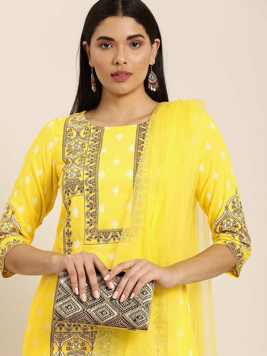 

Sangria Women Yellow Floral Printed Regular Kurta with Sharara & With Dupatta