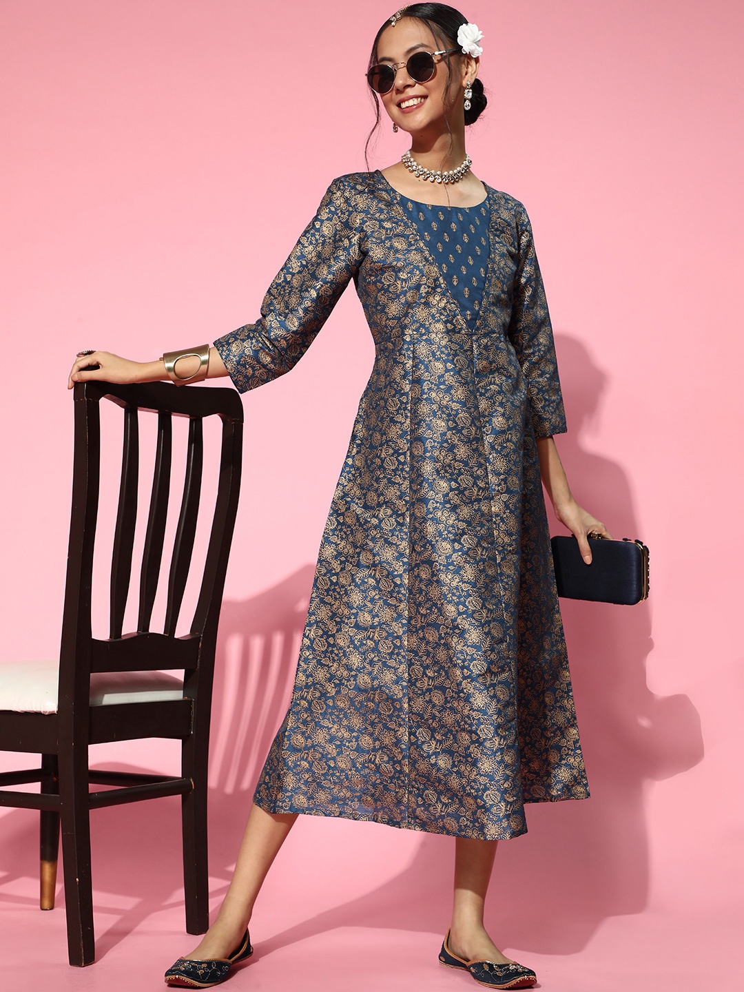 

Sangria Navy Blue Ethnic Motifs Ethnic Motifs Dress