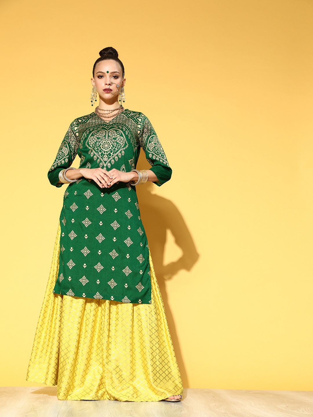 

Sangria Gorgeous Green Polyester Ethnic Motifs Kurta